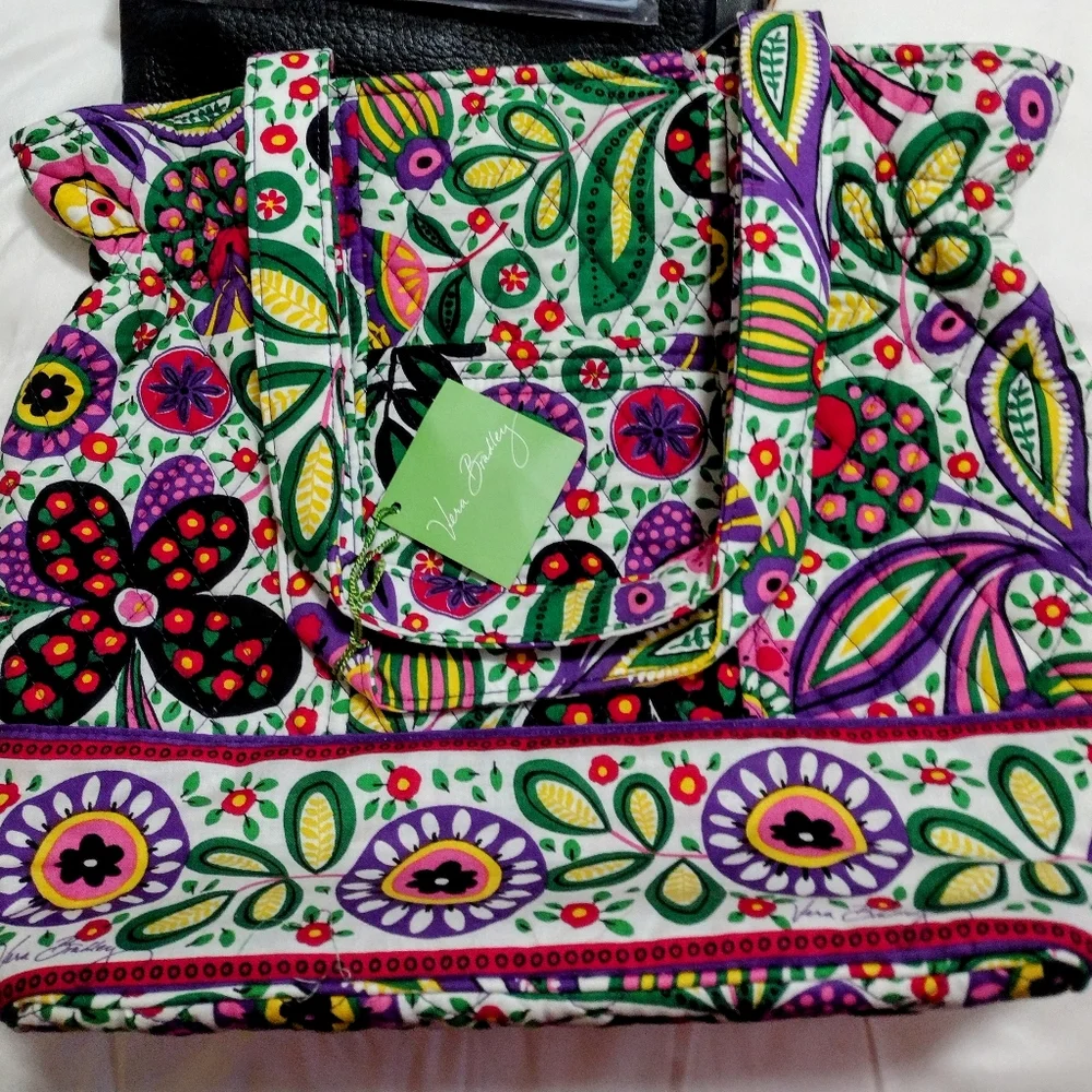 Floral Multicolor Tote Bag with Green Accent - Picture 9 of 12